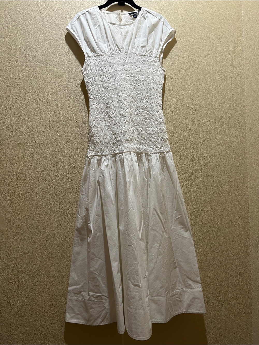 J. Crew White Smocked Waist Cap-Sleeve Maxi Dress